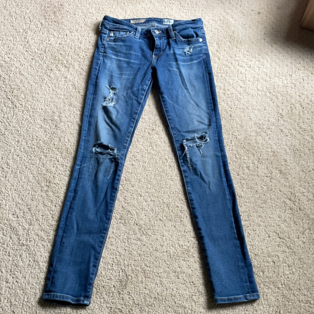 AG Adriano Goldschmied The Legging Ankle Super Skinny Ankle ripped jean.